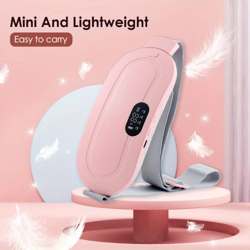 Portable electric menstrual heating pad with warm waist belt, period cramp massager, and dysmenorrhea relieving thermal massager.