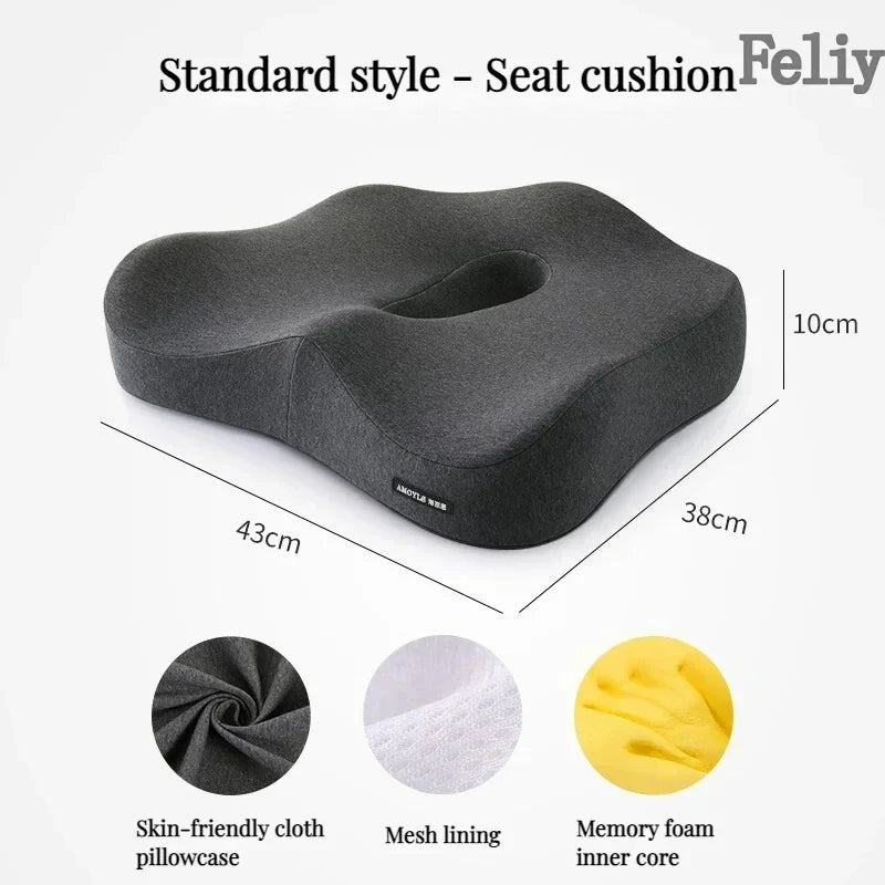 Ergonomic Memory Foam Seat Cushion: Comfortable Office Chair Orthopedic Support for Home, Car or Travel