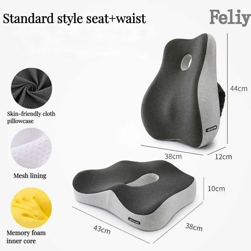 Memory Foam Office Chair Cushion with Waist and Lumbar Support, Orthopedic Pillow for Coccyx Relief and Improved Posture