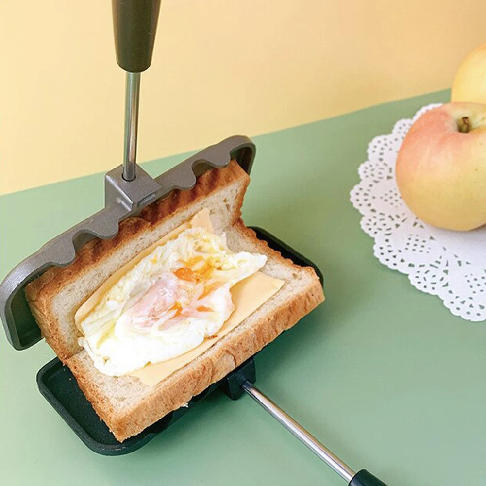 Double-Sided Sandwich Fry Pan Non-Stick Foldable Grill Frying Pan for Bread Toast Breakfast Machine Pancake Maker For Gas Cooker - naiveniche
