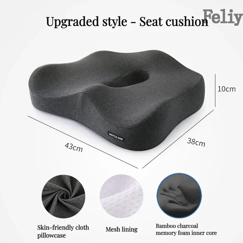 Memory Foam Office Chair Cushion with Lumbar Support and Massage Function