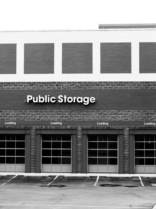 Public storage building with garage doors