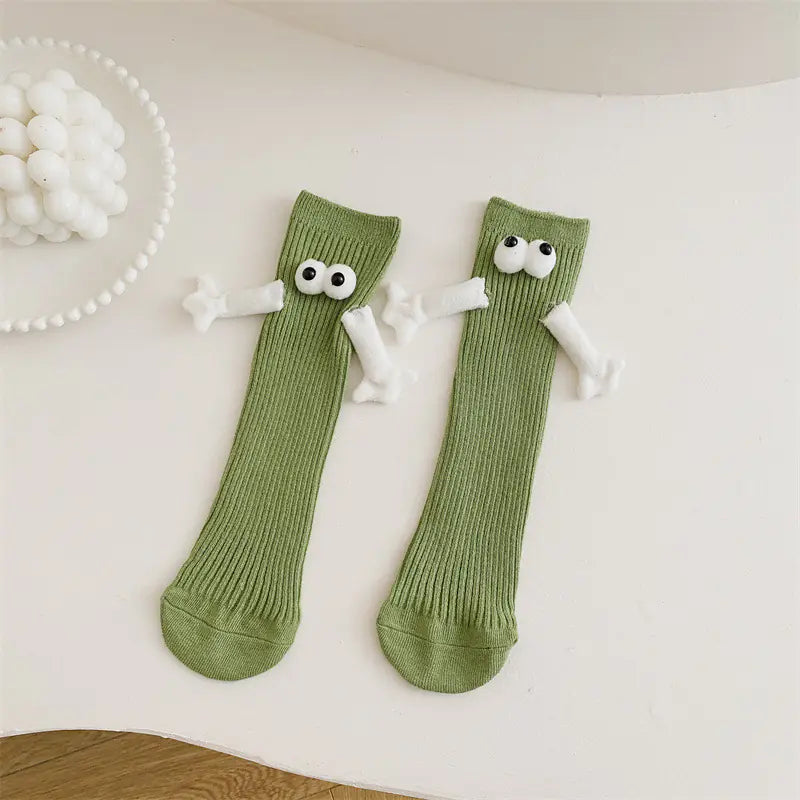Cute Solid Color Kids' Mid-Calf Socks with Playful Monster Designs from naiveniche