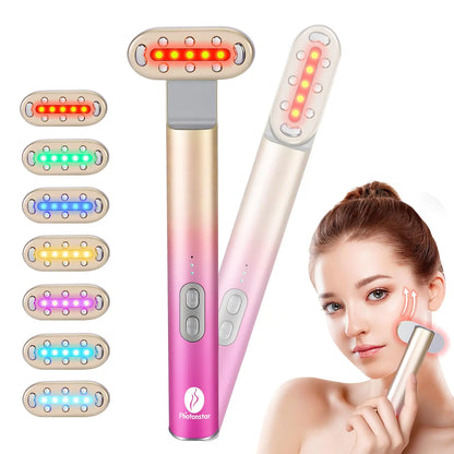 7 in 1 Light-Therapy-Wand Red Light Therapy for Face Eye Skincare Equipment at HomeLed Beauty Wand Red for Skincare & Blue RejuvenationFace & Eye Massager Skincare Tool