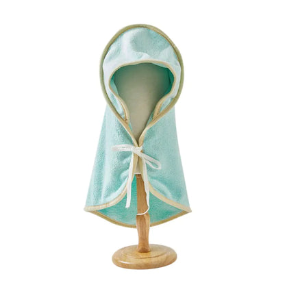 Soft mint green microfiber pet bathrobe with hood, ideal for quickly drying and warming pets after a bath or swim.