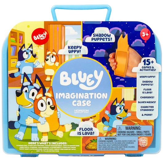 Bluey Imagination Case 15 Games & Activities Travel-Friendly Bluey Playset With Markers Crayons Balloons Puppets & Games for 3 Year Olds Fun Bluey Toys & Toddler Games Bluey Party Decorations naiveniche