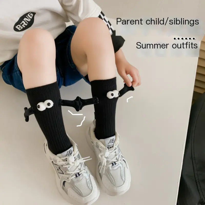 Cute Solid Color Kids' Mid-Calf Socks with Playful Critter Designs for Summer Family Outfits