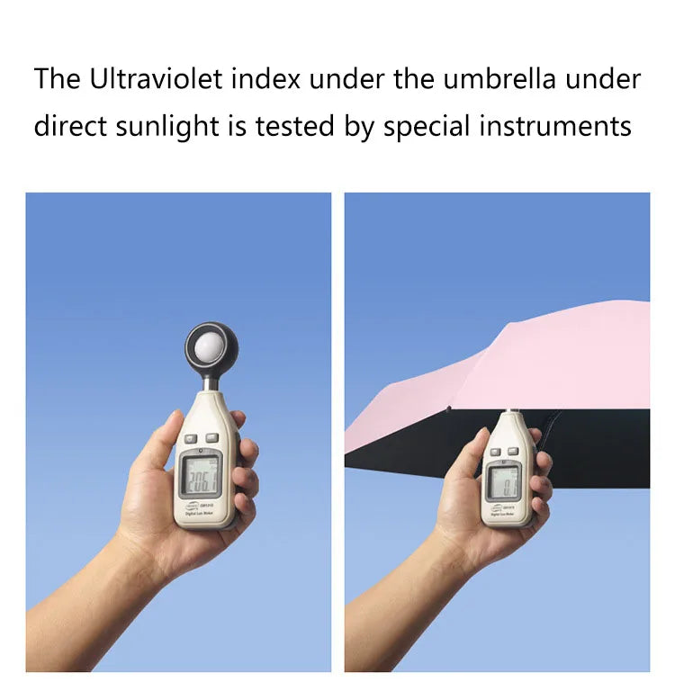 Compact outdoor UV protection umbrella with ultraviolet index measurement tool