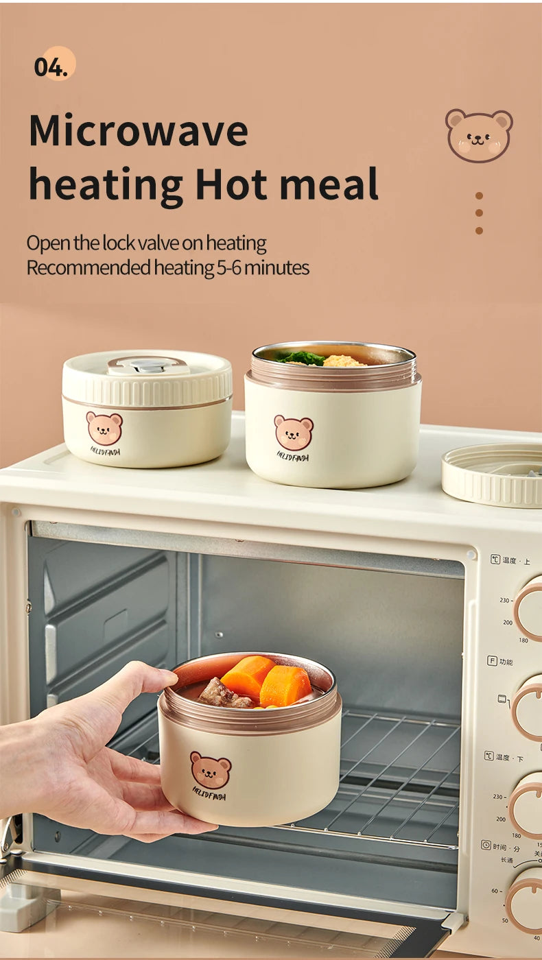 WORTHBUY Portable Insulated Lunch Box 304 Stainless Steel Fruit Salad Food Container Leak-proof Bento Box Microwave Heatable