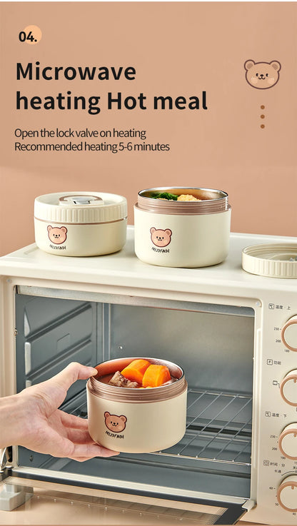 WORTHBUY Portable Insulated Lunch Box 304 Stainless Steel Fruit Salad Food Container Leak-proof Bento Box Microwave Heatable