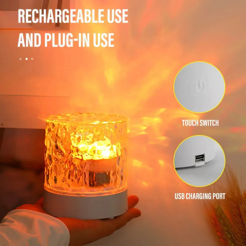 Mesmerizing Water Ripple Effect Night Light
Multicolor Rotating Projection Lamp for Ambiance
Soothing Ripple Illusion LED Table Decor Light
