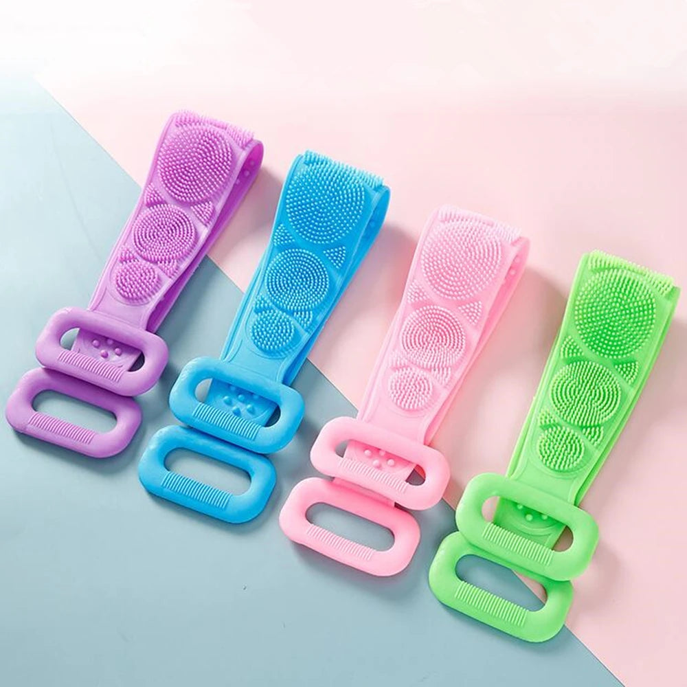 1pc Silicone Body Scrubber Bath Brush Shower Exfoliating Brush Belt Back Scrub Body Cleaner Cleaning Strap Bathroom Accessories - naiveniche