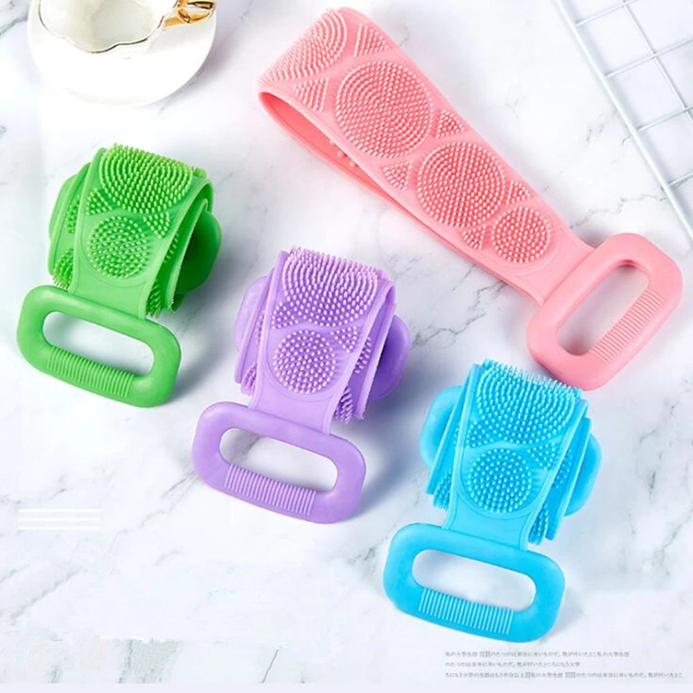 1pc Silicone Body Scrubber Bath Brush Shower Exfoliating Brush Belt Back Scrub Body Cleaner Cleaning Strap Bathroom Accessories - naiveniche
