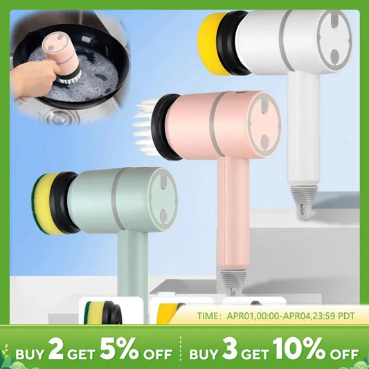 Versatile electric cleaning brush with USB rechargeable rotary scrubber for household appliances and gadgets