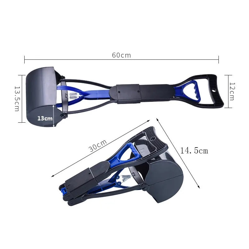 Durable pet dog waste scooper with a long 60 cm handle for easy clean-up, featuring a sturdy jaw to pick up and remove pet waste effectively.