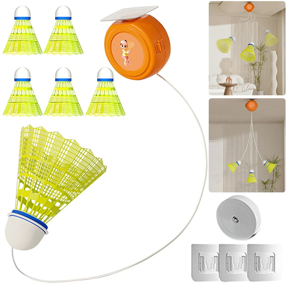 Self Study Badminton Trainer: Portable Single-Player Rebound Trainer with Neon Shuttlecocks for Indoor Badminton Practice
