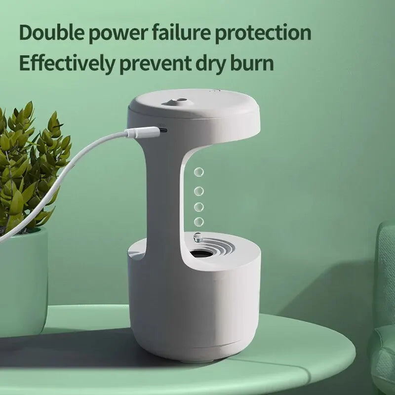 Water Droplet Air Humidifier: Ultrasonic cool mist maker with LED night light, anti-gravity weightless sprayer for dry environment prevention