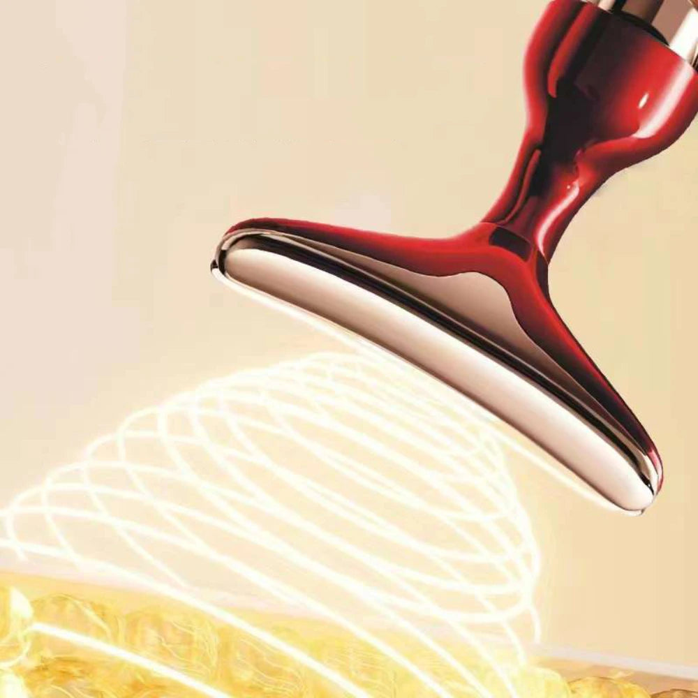 Red advanced facial massaging device on a light background