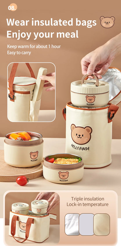 WORTHBUY Portable Insulated Lunch Box 304 Stainless Steel Fruit Salad Food Container Leak-proof Bento Box Microwave Heatable