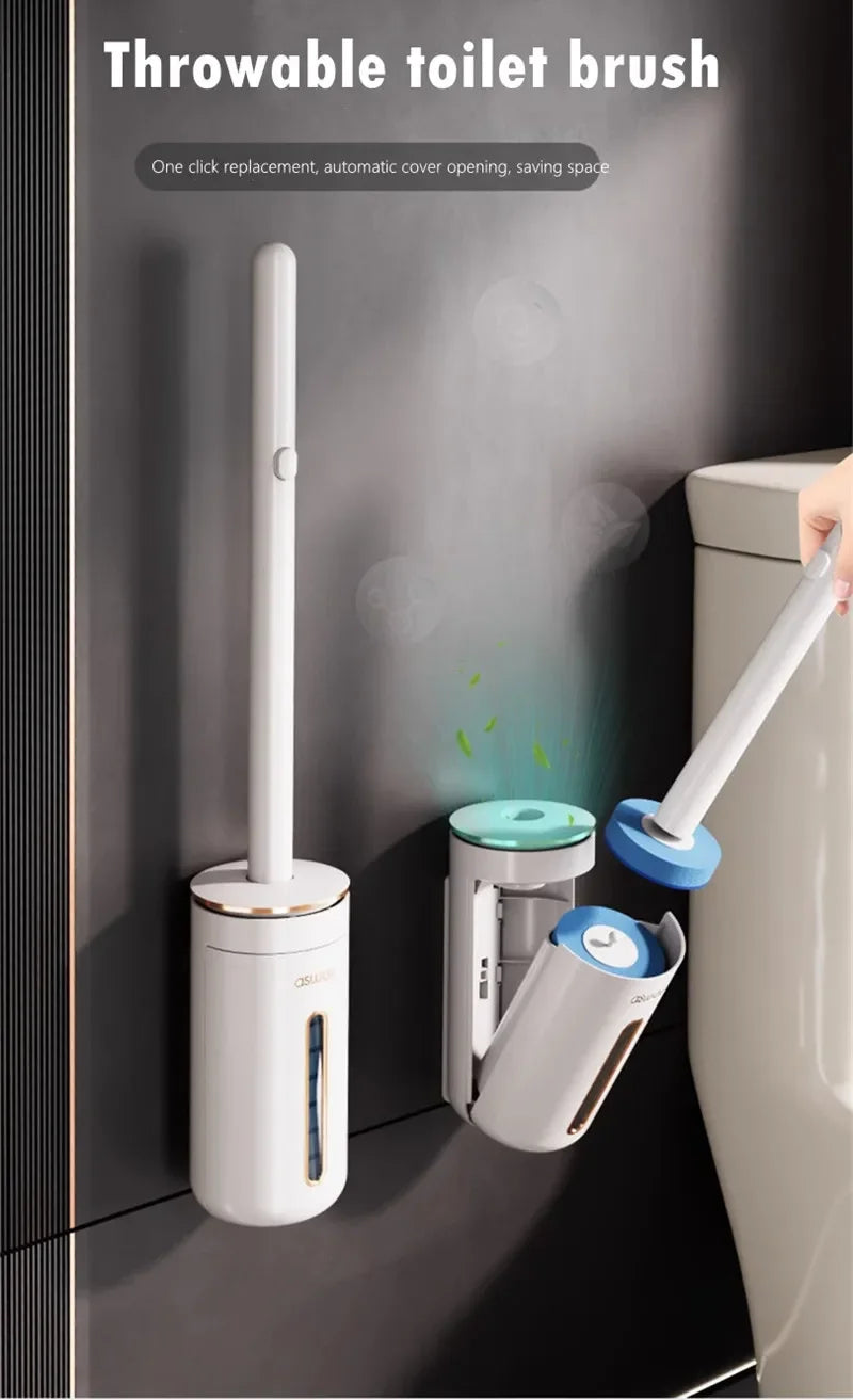 Disposable Toilet Brush Wall-Mounted Cleaning Tool for Bathroom Replacement Brush Head Toilet Cleaning Brush Set Wc Accessories