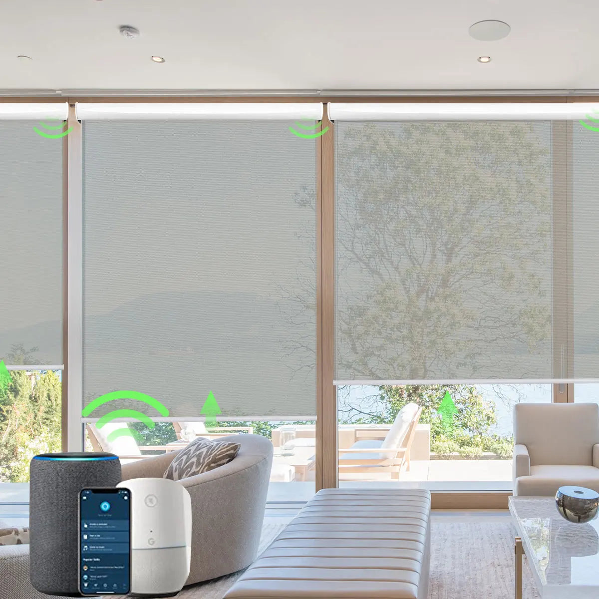 Motorized Roller Shades for Window with Remote Control Rechargeable Smart Shades Custom,100% Blackout ,Work with Alexa - naiveniche