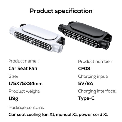 Car Seat Cooling Fan - Adjustable 3-Speed Rear Headrest Fan with USB Type-C Charging for Comfortable Airflow in Vehicle