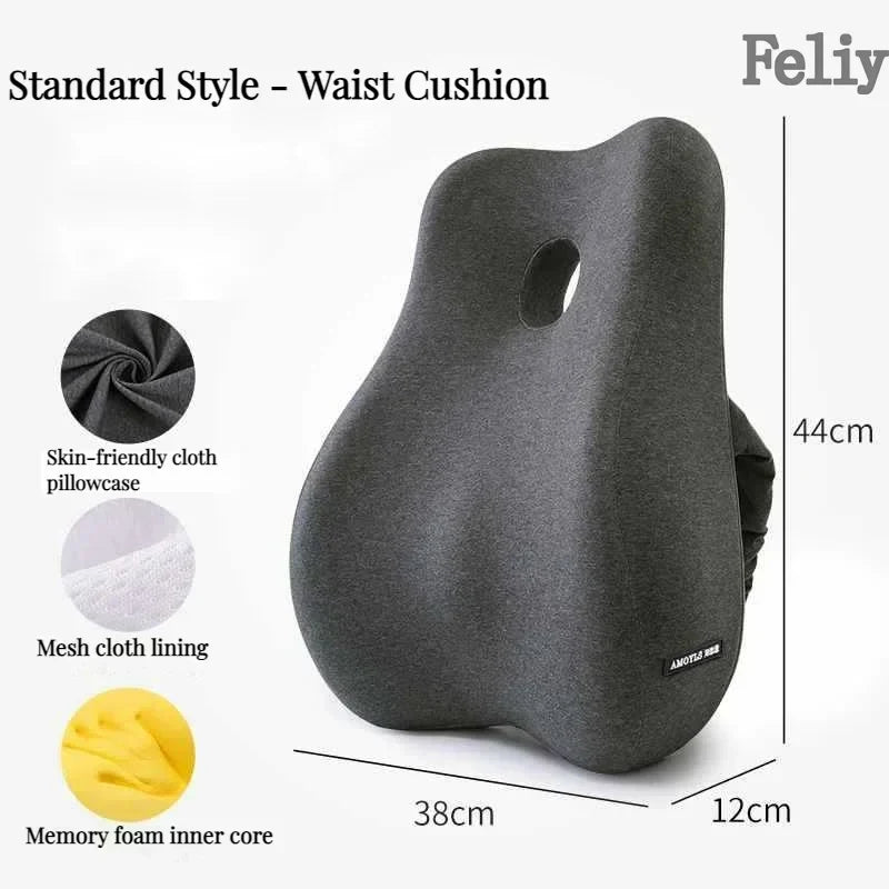 Ergonomic Memory Foam Waist Cushion - Plush Lumbar Support for Office Chair, Car Seat