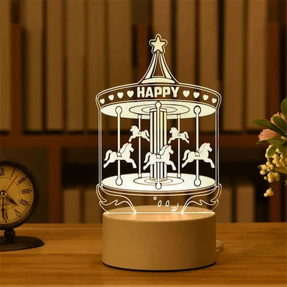 Romantic Love 3D Acrylic LED Lamp for Home, Children's Night Light, Table Lamp, Christmas Party Decor, Valentine's Day Bedside Lamp