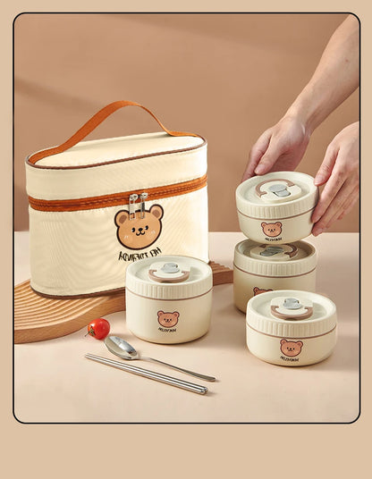 WORTHBUY Portable Insulated Lunch Box 304 Stainless Steel Fruit Salad Food Container Leak-proof Bento Box Microwave Heatable