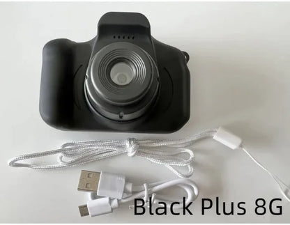 Compact Black Plus 8G Kids Camera with Attachable Strap and USB Charging Cable