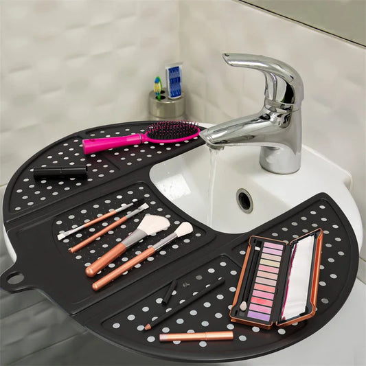 Assistive Tool for Cosmetics - Foldable Sink Cover with Silicone Makeup Brush Cleaning Pad - naiveniche