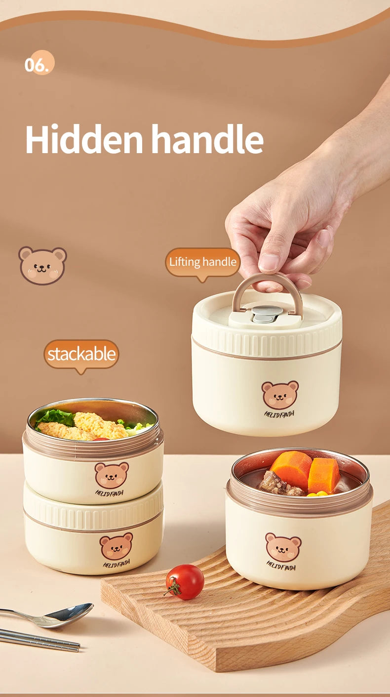 WORTHBUY Portable Insulated Lunch Box 304 Stainless Steel Fruit Salad Food Container Leak-proof Bento Box Microwave Heatable