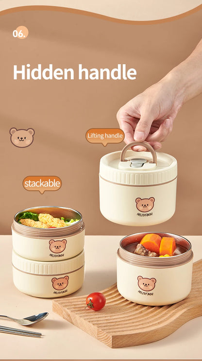 WORTHBUY Portable Insulated Lunch Box 304 Stainless Steel Fruit Salad Food Container Leak-proof Bento Box Microwave Heatable