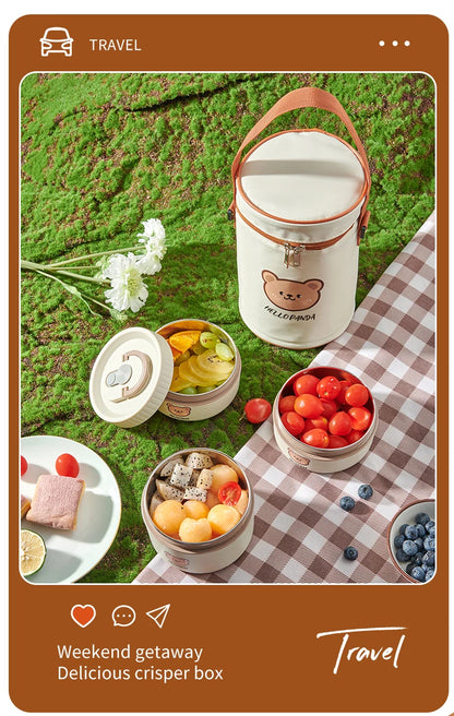 WORTHBUY Portable Insulated Lunch Box 304 Stainless Steel Fruit Salad Food Container Leak-proof Bento Box Microwave Heatable