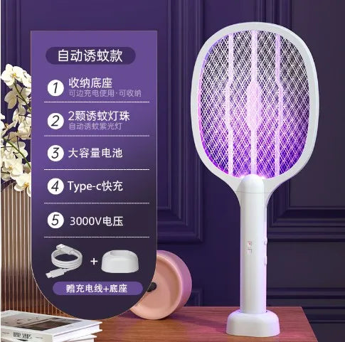 Powerful Dual Electric Racket Mosquito Zapper with 3000V Electric Charge and Type-C Fast Charging