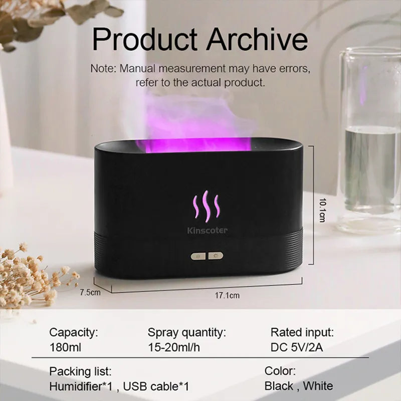 Kinscoter Aroma Diffuser Air Humidifier Ultrasonic Cool Mist Maker Fogger Led Essential Oil Flame Lamp Difusor - naiveniche