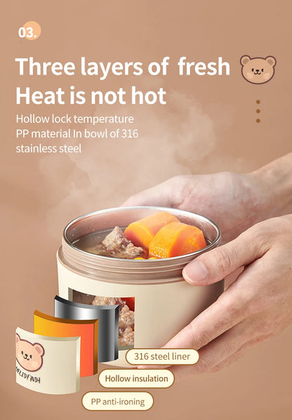 WORTHBUY Portable Insulated Lunch Box 304 Stainless Steel Fruit Salad Food Container Leak-proof Bento Box Microwave Heatable