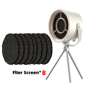 Compact Portable Exhaust Fan: Sleek Kitchen Hood Extractor with Barbecue-Ready USB Power and Adjustable Tripod Stand, Includes 8 Replacement Filter Screens for Efficient Cooking Ventilation.