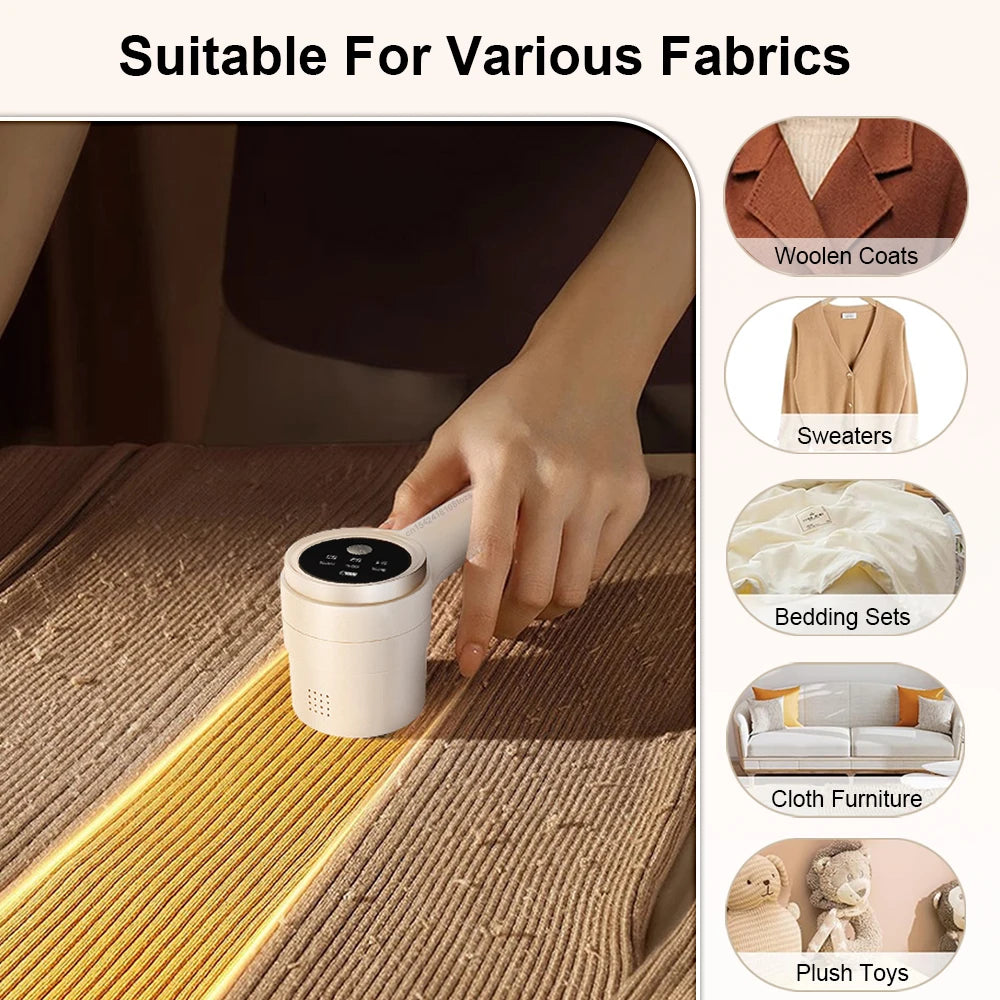 Electric fabric remover tool for cleaning lint, fuzz, and hair from clothing, bedding, upholstery, and more