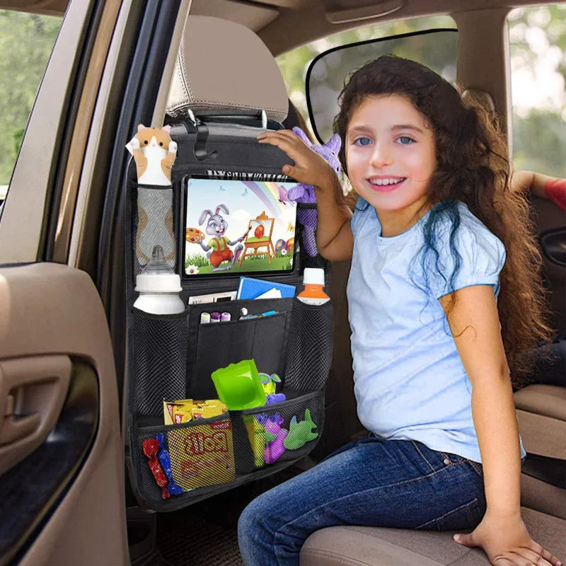 Car Backseat Organizer with Touch Screen Tablet Holder, Auto Storage Pockets, Car Seat Back Protectors, and Car Accessories for Organized Travels
