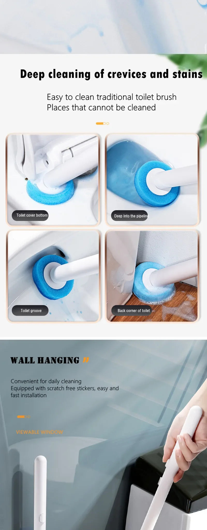 Disposable Toilet Brush Wall-Mounted Cleaning Tool for Bathroom Replacement Brush Head Toilet Cleaning Brush Set Wc Accessories