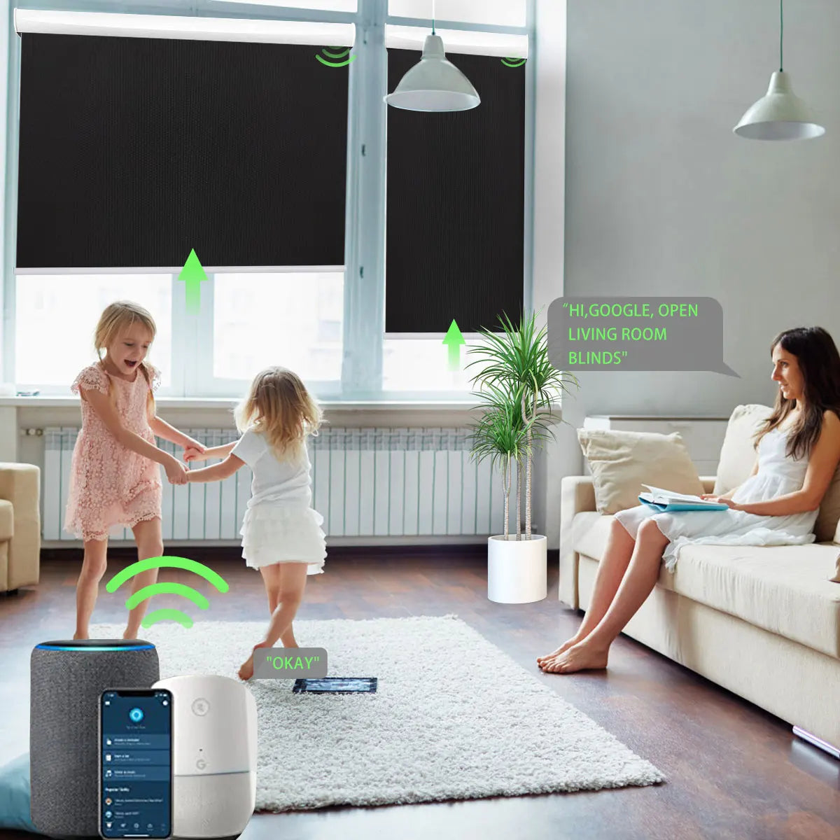 Motorized Roller Shades for Window with Remote Control Rechargeable Smart Shades Custom,100% Blackout ,Work with Alexa - naiveniche