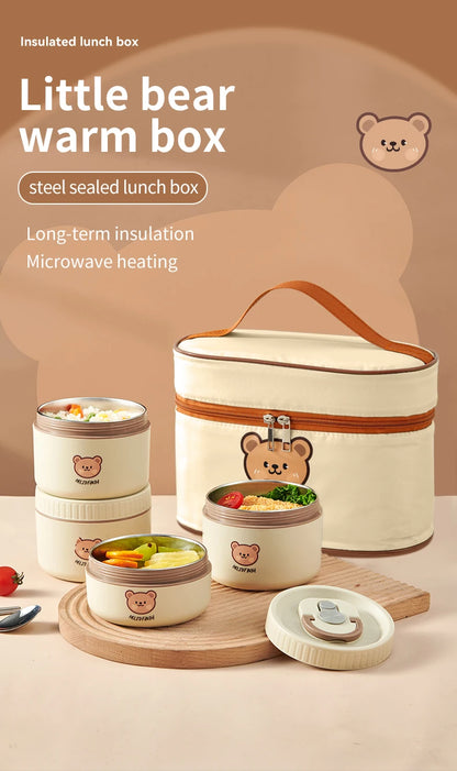 WORTHBUY Portable Insulated Lunch Box 304 Stainless Steel Fruit Salad Food Container Leak-proof Bento Box Microwave Heatable