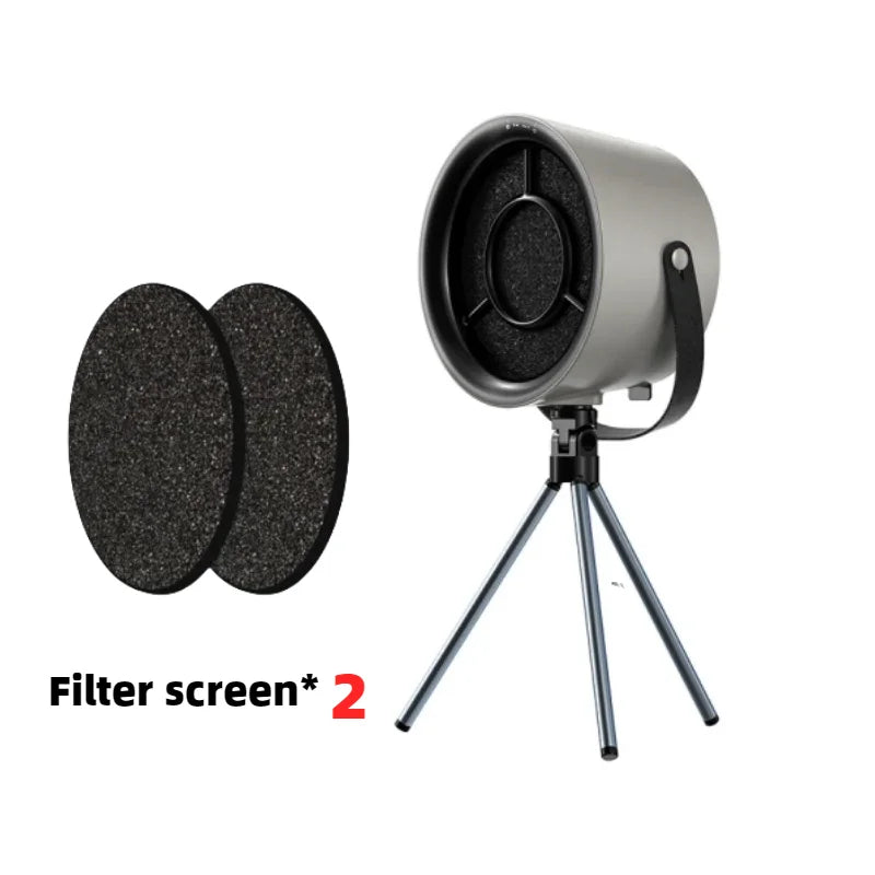Portable exhaust fan with filter screens for small kitchen or barbecue use, powered by USB and featuring a mini suction cooker hood design.