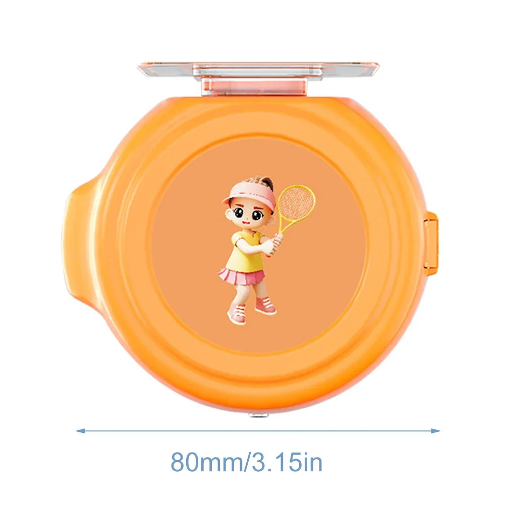 Portable badminton trainer with cartoon character display, compact and orange-colored for indoor single-player practice and exercises.