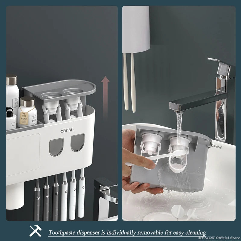 MENGNI-Magnetic Adsorption Inverted Toothbrush Holder Wall -Automatic Toothpaste Squeezer Storage Rack Bathroom Accessories - naiveniche