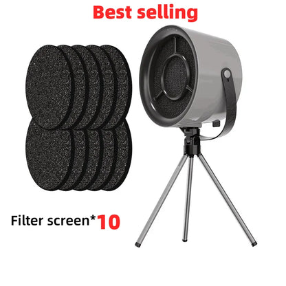Compact, portable exhaust fan with mini suction cooker hood and filter screens for efficient kitchen ventilation during barbecue or cooking.