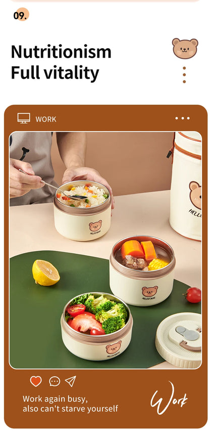 WORTHBUY Portable Insulated Lunch Box 304 Stainless Steel Fruit Salad Food Container Leak-proof Bento Box Microwave Heatable