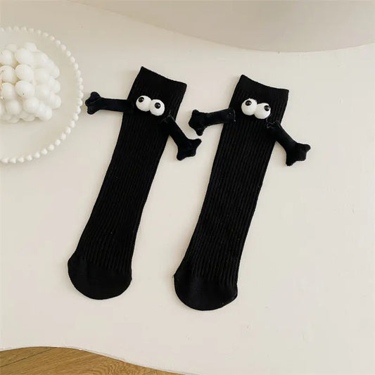 Cute Solid Black Kids' Mid-Calf Socks with Playful Googly Eyes