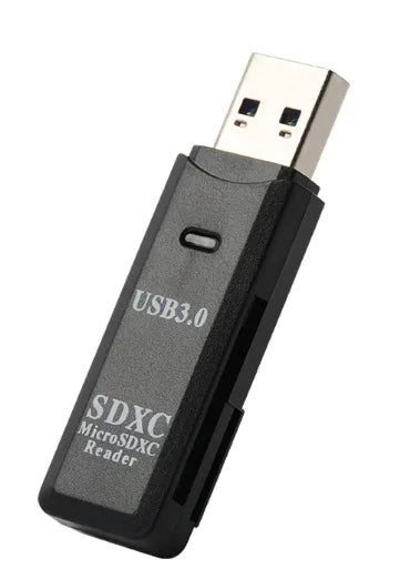 Compact USB 3.0 MicroSD Card Reader
This image shows a compact USB 3.0 MicroSD card reader in black and silver. The device allows for quick and easy transfer of data from MicroSD cards to a computer or other device. Its small, portable design makes it convenient for on-the-go use.